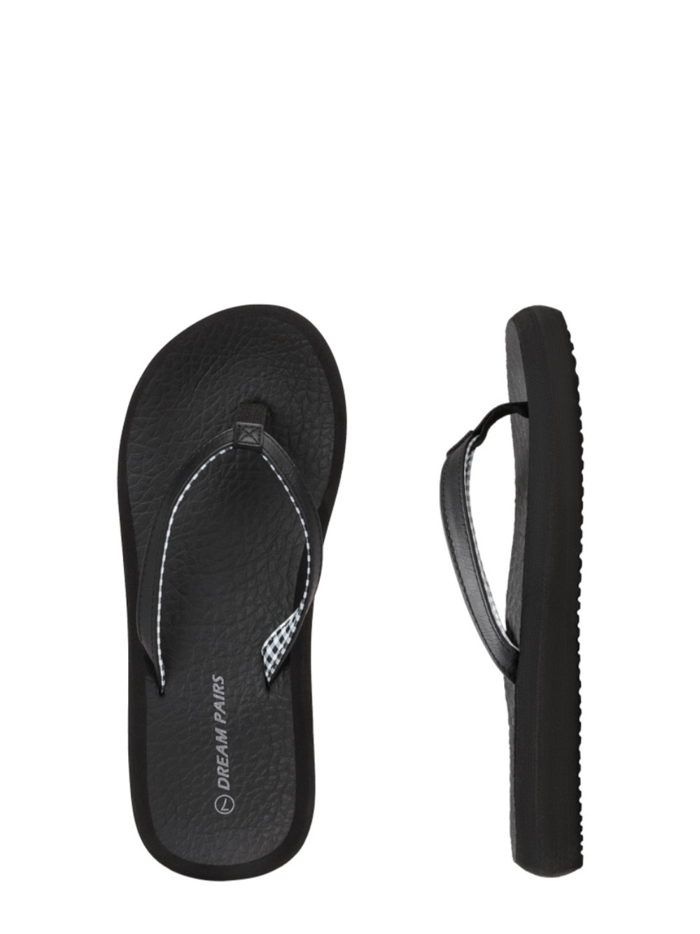 Dream Pairs Black Flip Flop Sandals with Contrast Stitching
